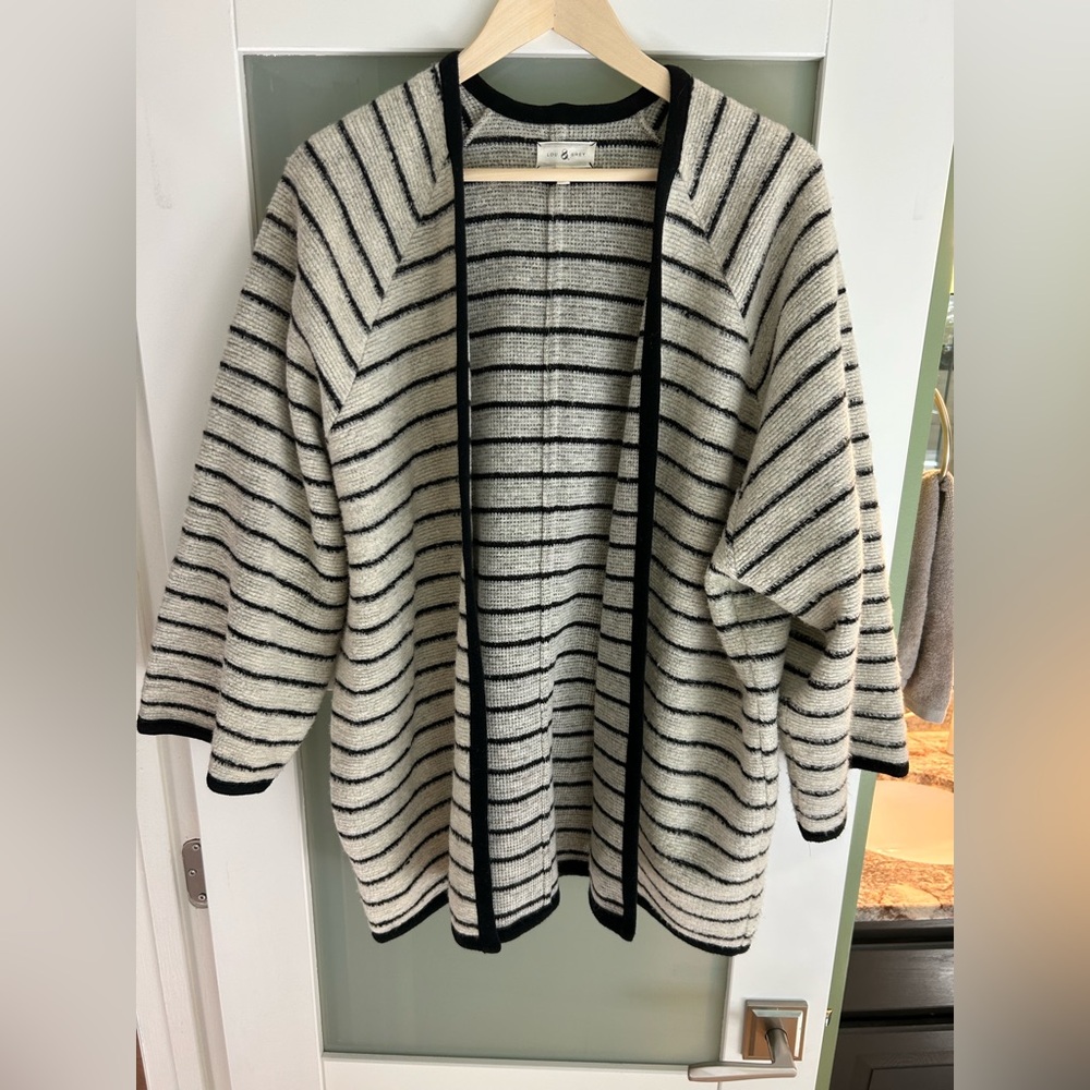 Lou & Grey Black and White Striped Cardigan